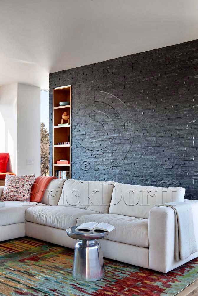 Сланец Черный-018 600*150*10-20 мм, натуральный камень для фасада и интерьера BD