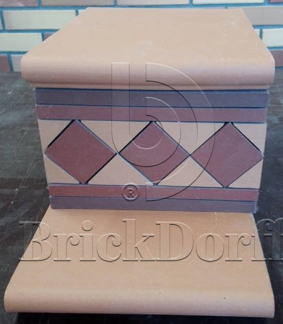 Клинкерная ступень Фронтальная противоскользящая плитка ЭкоКлинкер Natural Sand Песочный 330*250*40*14 мм