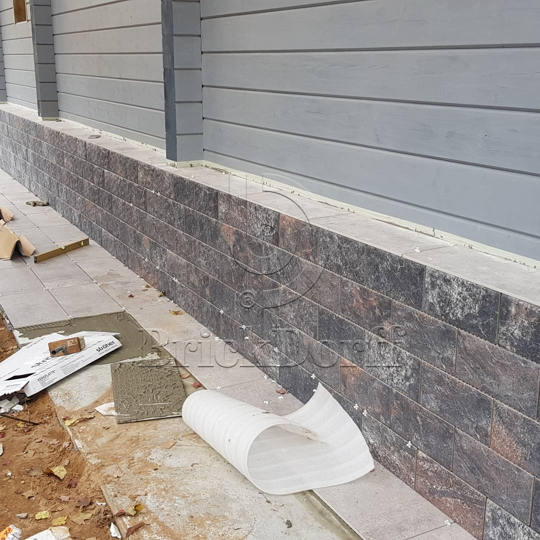 Клинкерная фасадная плитка облицовочная под камень Stroeher (Штроер) Kerabig KS 18 schildpatt рельефная, 302*148*12 мм