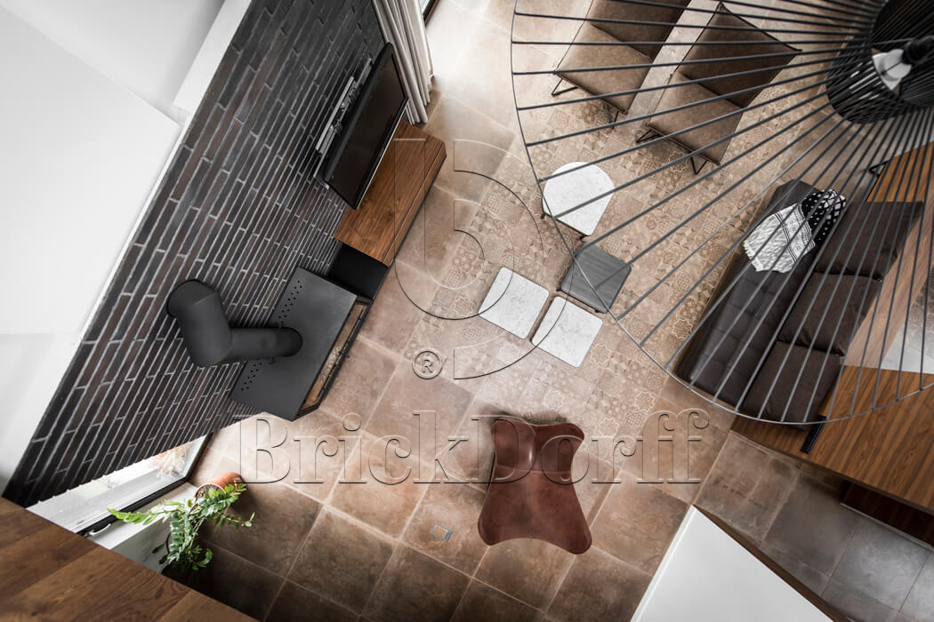 Клинкерная фасадная плитка облицовочная под кирпич Stroeher (Штроер) Glanzstueck Glanzstueck № 6 рельефная, 440*52*14 мм