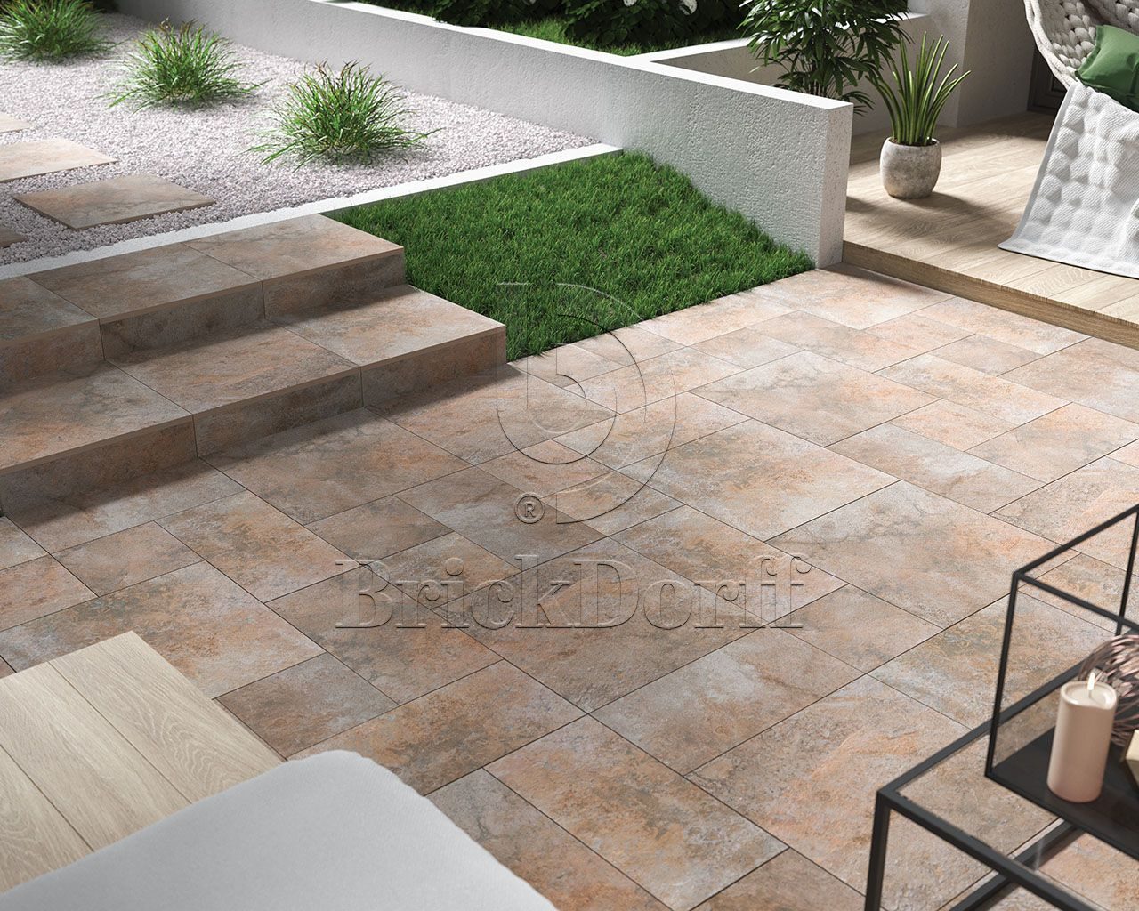 Burlington Rust Struktura 20 мм тротуарная плитка уличная, противоскользящая, керамогранитная 595*595*20 мм Paradyz
