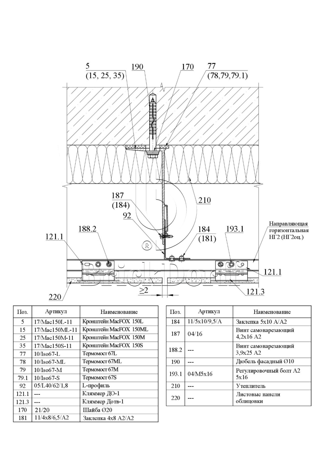 Система НВФ для фиброцементных листовых панелей · MTA-v-100h