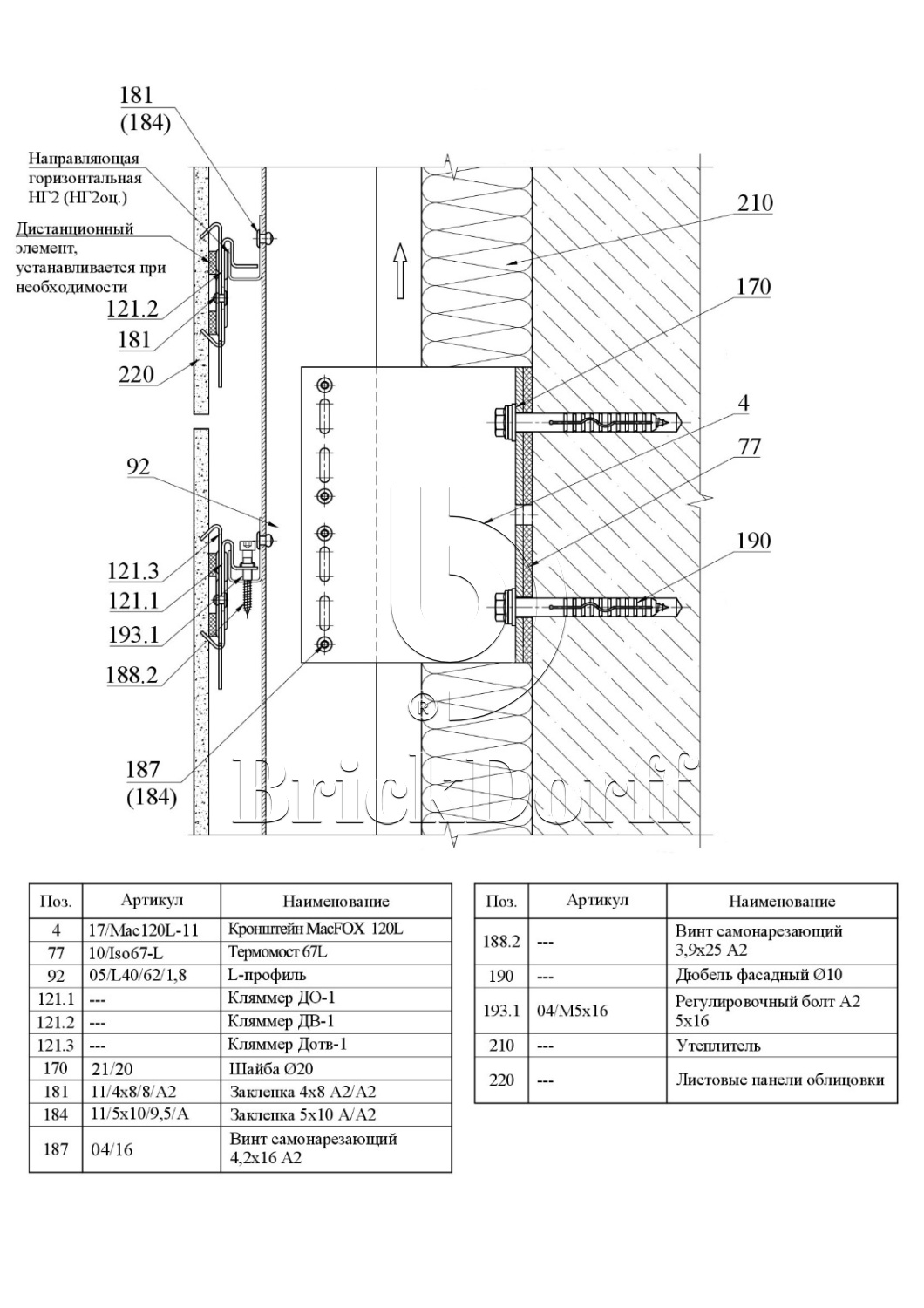 Система НВФ для фиброцементных листовых панелей · MTA-v-100h