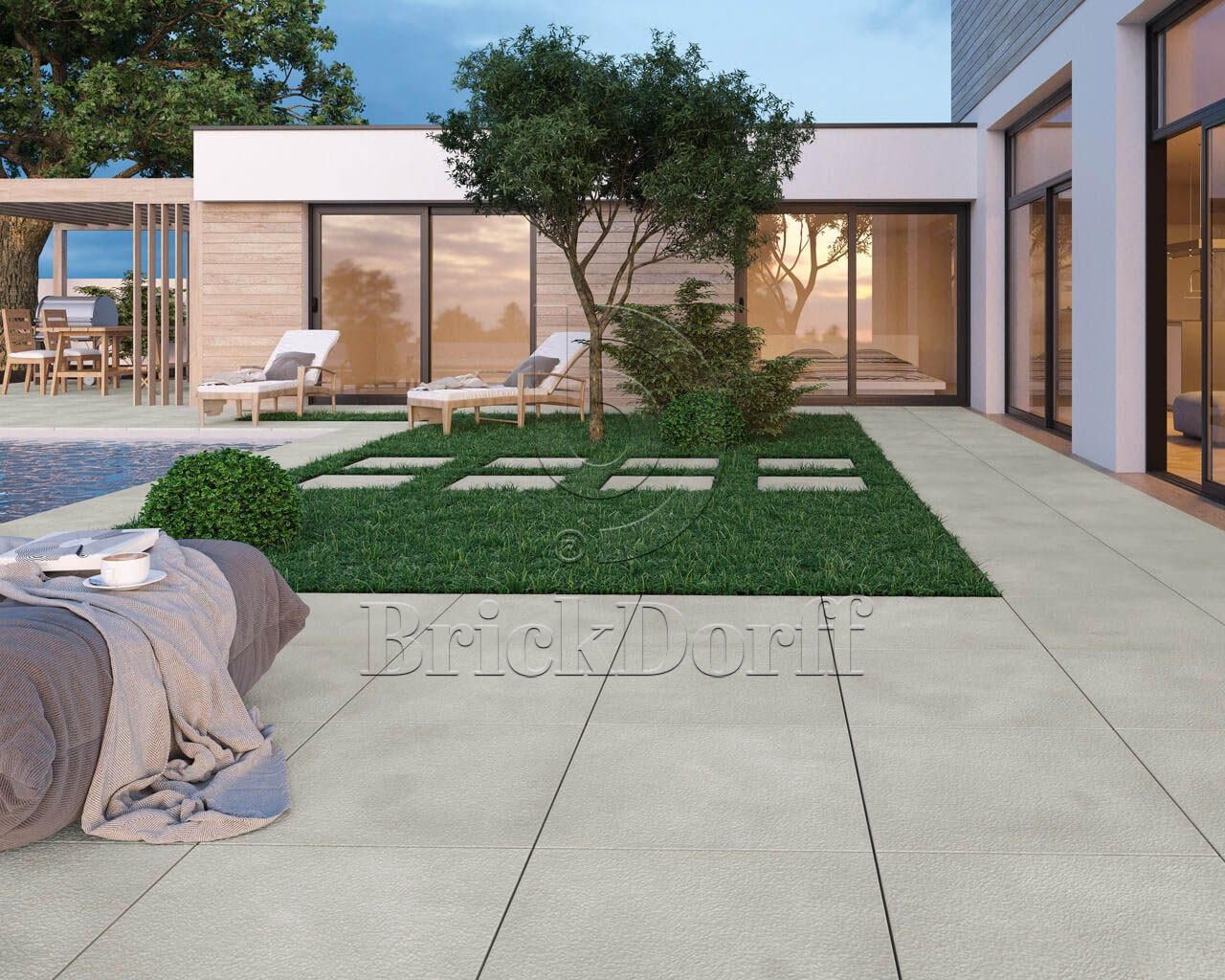 Garden Beige 20 мм тротуарная плитка уличная, противоскользящая, керамогранитная 595*595*20 мм Paradyz