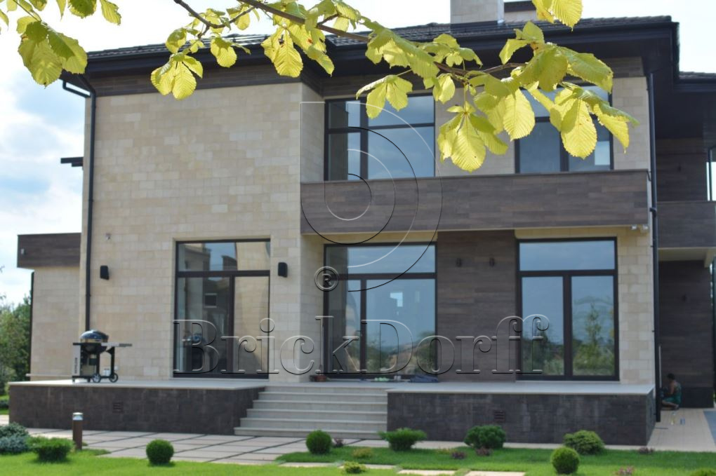 Фасадная облицовочная декоративная плитка травертин-касса 15