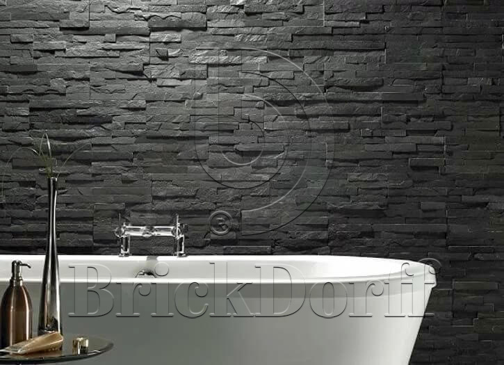 Сланец Черный-018 600*150*10-20 мм, натуральный камень для фасада и интерьера BD