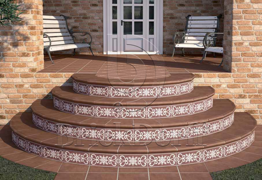 Клинкерная ступень Фронтальная противоскользящая плитка ЭкоКлинкер Natural Brown Коричневый 330*250*40*14 мм