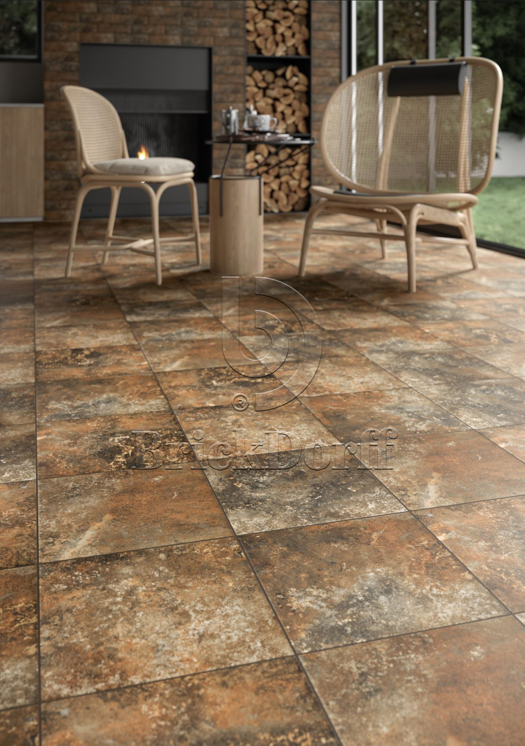 Клинкерная ступень флорентинер Arteon Brown противоскользящая с капиносом, коричневый 330x300x11 мм