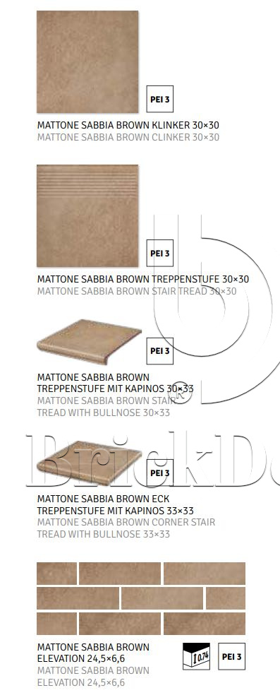 Mattone Sabbia Brown 245X66х7,4 мм Клинкерная фасадная плитка под кирпич облицовочная, коричневая