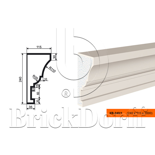 КАРНИЗ для Фасада и Интерьера - лепнина, декор из пенополистирола КВ-240/1 240*115*2000 мм