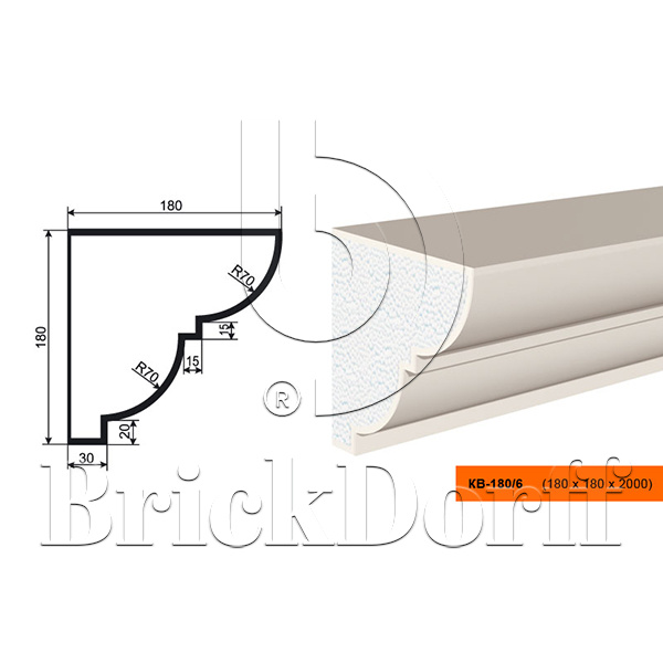 КАРНИЗ для Фасада и Интерьера - лепнина, декор из пенополистирола КВ-180/6 180*180*2000 мм
