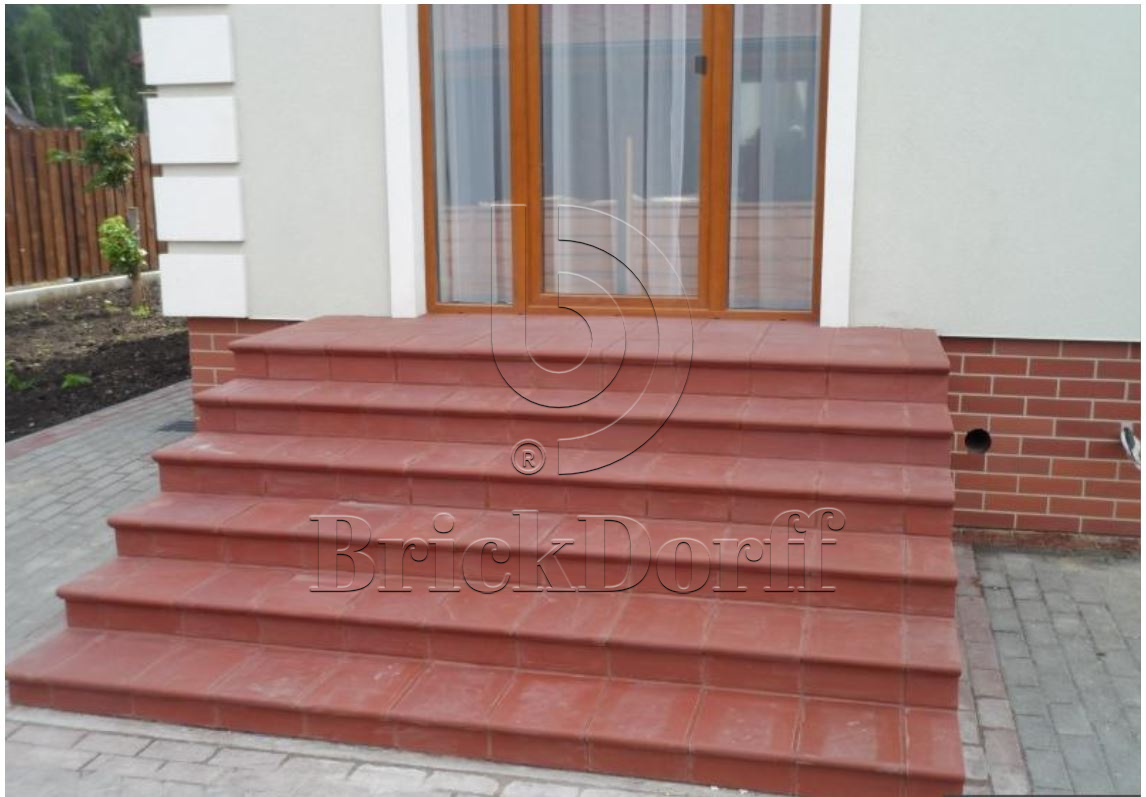 Клинкерная ступень Фронтальная противоскользящая плитка ЭкоКлинкер Natural Bordo Бордо 330*250*40*14 мм