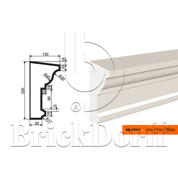 КАРНИЗ для Фасада и Интерьера - лепнина, декор из пенополистирола КВ-250/2 250*130*2000 мм