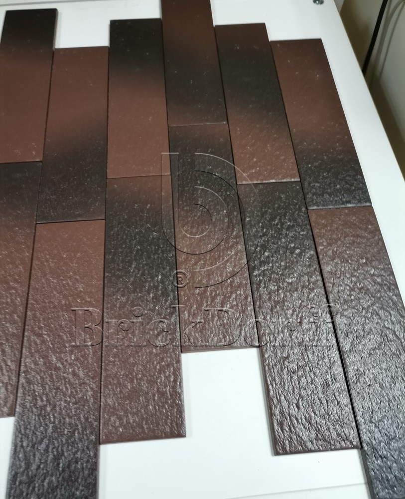 Амстердам Шейд рельефная, коричнево-черная клинкерная фасадная плитка под кирпич 245*65*7 мм, керамин