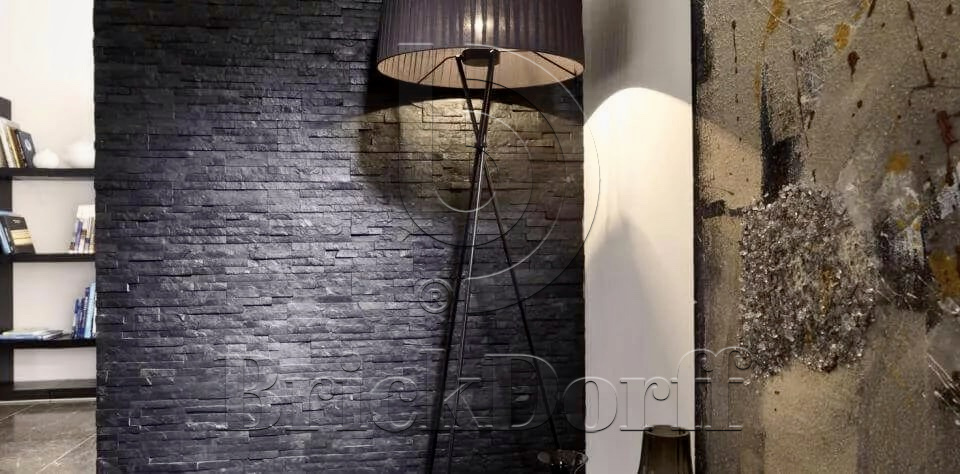 Кварцит Черный 1308H 600*150*10-20 мм, натуральный камень для интерьера и фасада BD