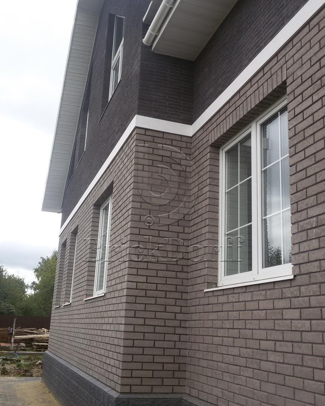 Клинкерная фасадная плитка облицовочная под кирпич Stroeher (Штроер) Zeitlos 237 austerrauch рельефная, 400*35*14 мм