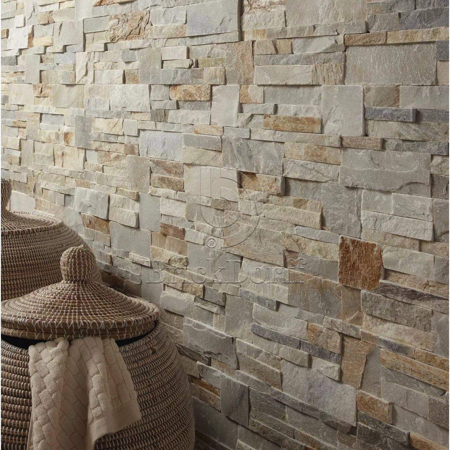 Сланец Бежевый 350*180*10\12 мм, натуральный камень для фасада и интерьера BD