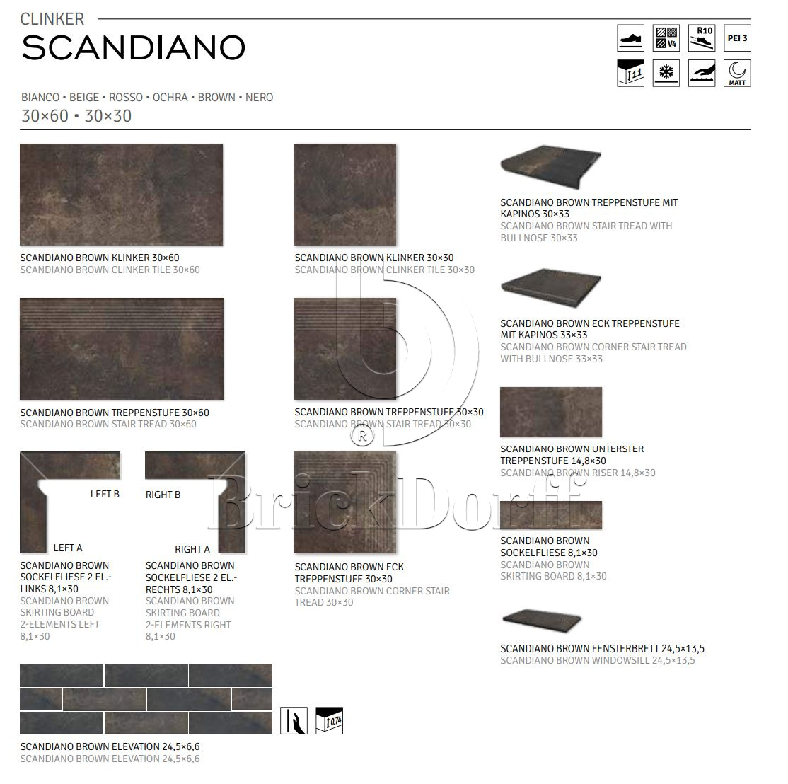 Клинкерная плитка Scandiano Brown 300X148х7 мм морозостойкая фасадная и цокольная плитка