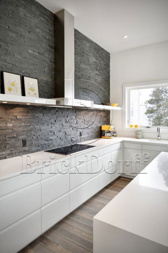 Сланец Черный-018 600*150*10-20 мм, натуральный камень для фасада и интерьера BD