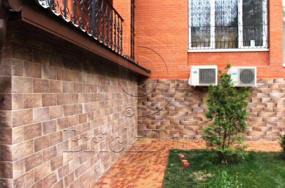 Клинкерная фасадная плитка облицовочная под камень Stroeher (Штроер) Kerabig KS 14 braun-bunt рельефная, 302*148*12 мм