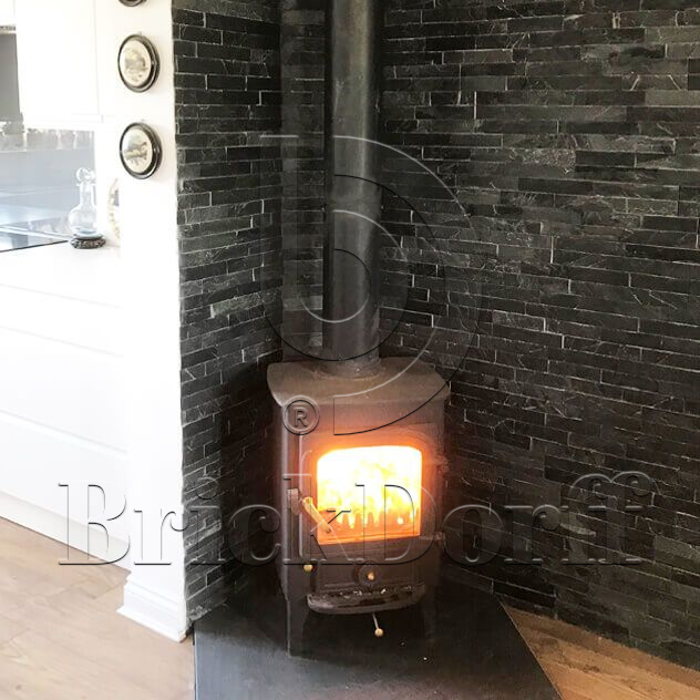 Сланец Черный-018 600*150*10-20 мм, натуральный камень для фасада и интерьера BD