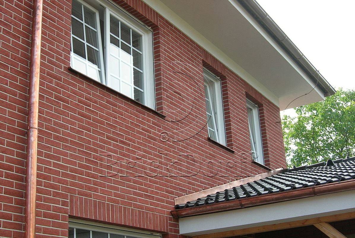 Клинкерная фасадная плитка облицовочная под кирпич Stroeher (Штроер) Zeitlos 356 erdfeuer рельефная NF14, 240*71*14 мм