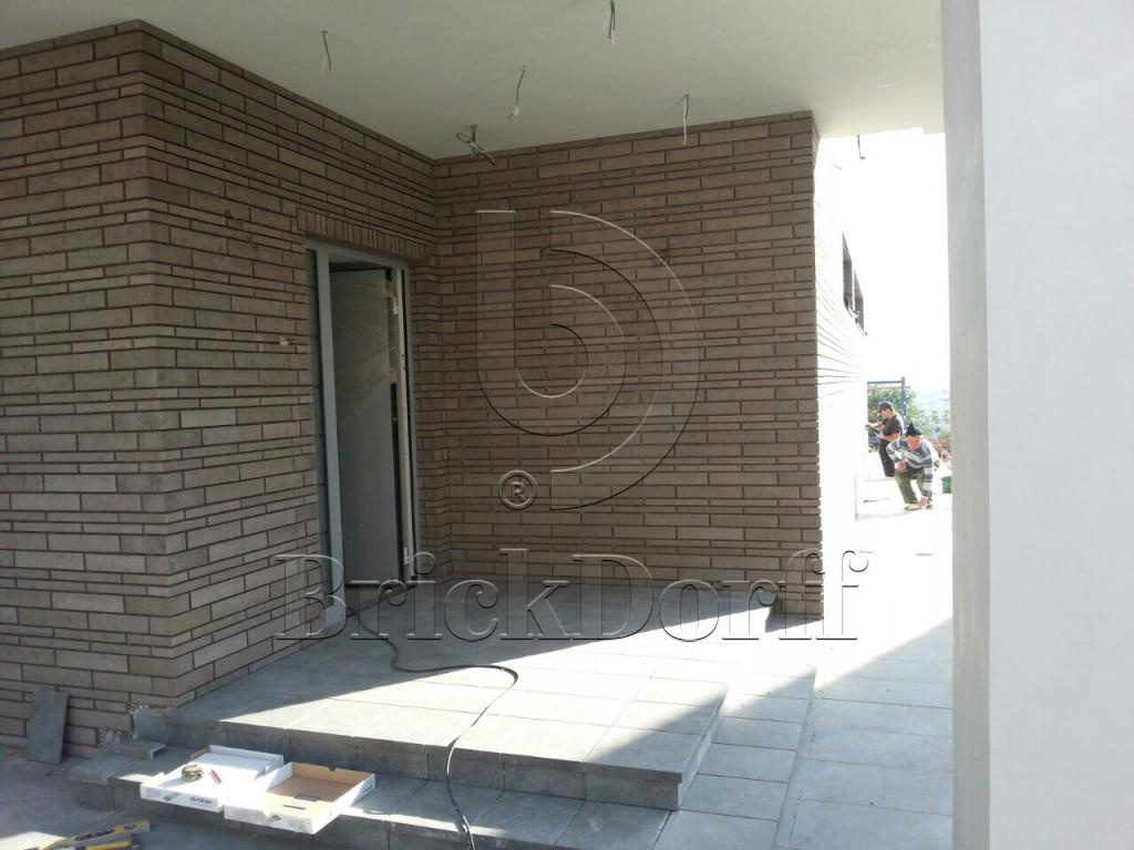 Клинкерная фасадная плитка облицовочная под кирпич Stroeher (Штроер) Zeitlos 237 austerrauch рельефная, 400*71*14 мм