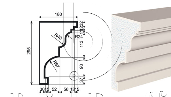 КАРНИЗ для Фасада и Интерьера - лепнина, декор из пенополистирола КВ-295/2 295*180*2000 мм