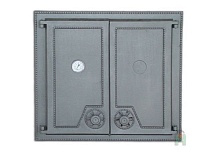 1516 Дверца двустворчатая глухая с термометром DW6T чугунная Halmat  570х640 мм