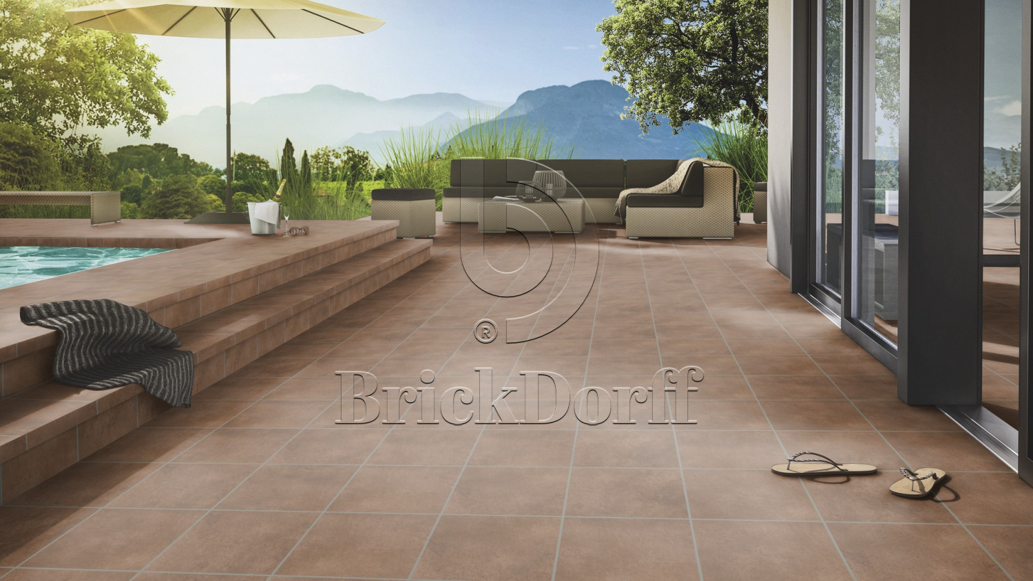 Клинкерная ступень флорентинер противоскользящая плитка Stroeher KERAPLATTE AERA T 712 marone 340*294*12 мм