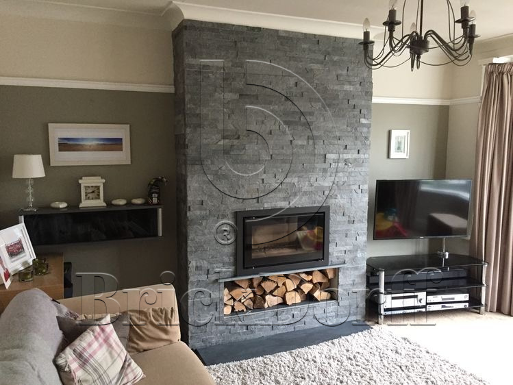 Сланец Черный-018 600*150*10-20 мм, натуральный камень для фасада и интерьера BD