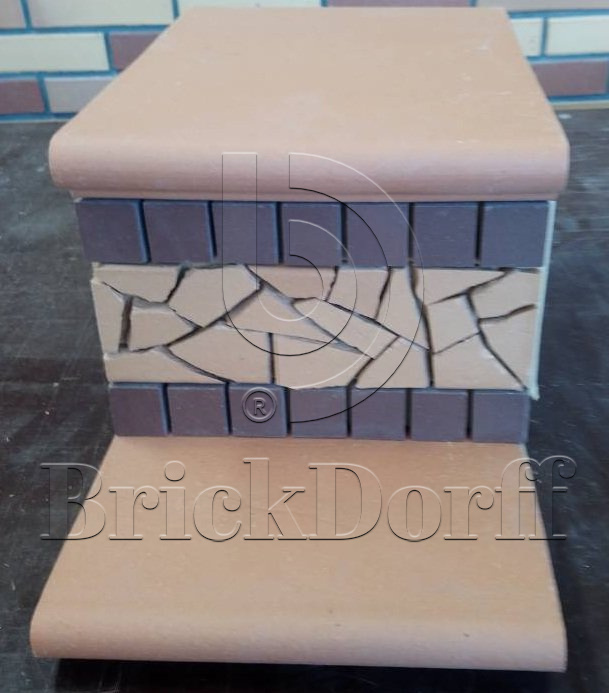 Клинкерная ступень Фронтальная противоскользящая плитка ЭкоКлинкер Natural Sand Песочный 330*250*40*14 мм