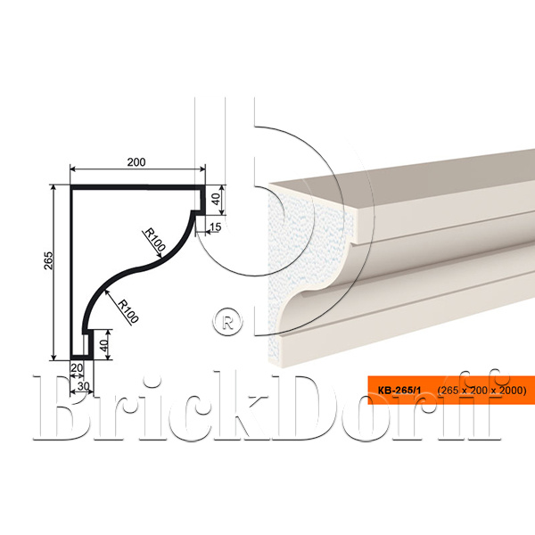 КАРНИЗ для Фасада и Интерьера - лепнина, декор из пенополистирола КВ-265/1 265*200*2000 мм